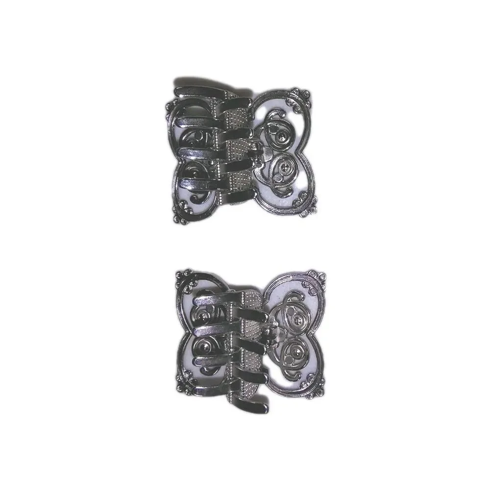 Vintage Silver Butterfly Claw Clip Set Rhinestone Crystal Metal Hair Jaw Clamps